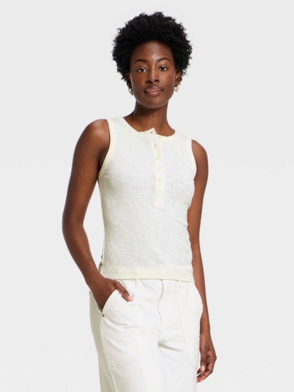 Universal Thread Cream Ribbed Henley Tank Top